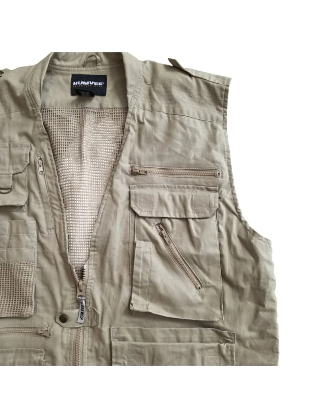 Humvee Adventure Gear 2XL Khaki Multi-Pocket Fishing Vest pockets Utility vest